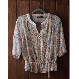 A.N.A. Floral Chiffon Pullover Blouse Petite Small